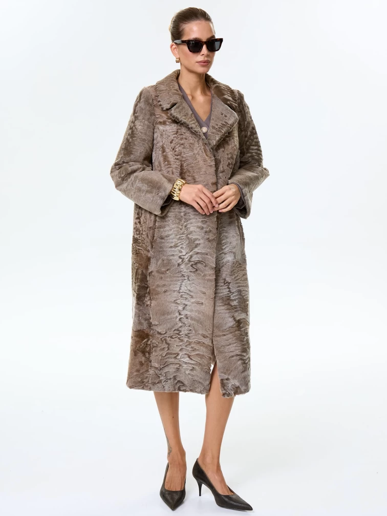 Длинное пальто из меха каракульчи для женщин премиум класса Лола(ав), светло-коричневое, размер 50, артикул 33960-0