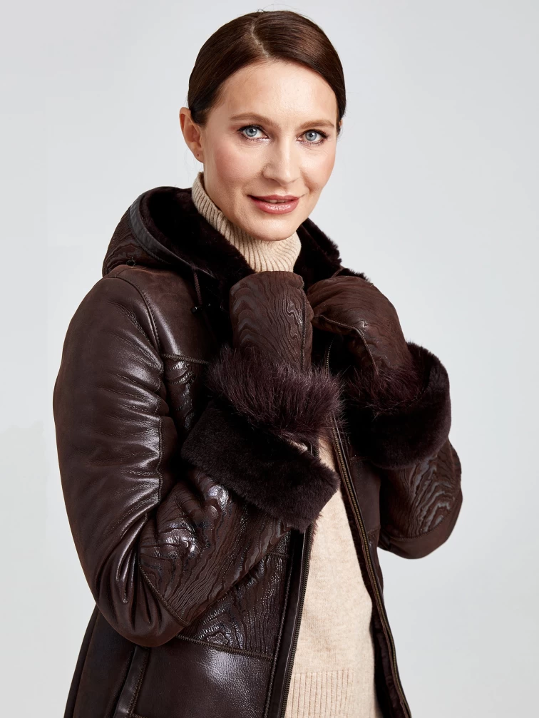 Зимний комплект женский: Дубленка 268 + Брюки 02, коричневый/бордовый, р. 42, арт. 111373-4