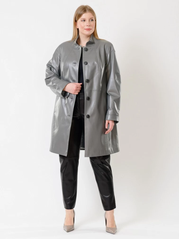 Кожаный женский плащ 378, серый, размер 50, артикул 91962-3