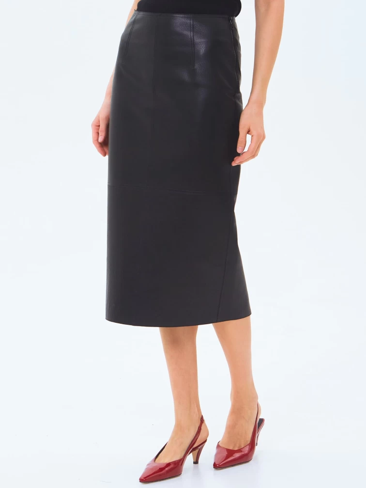 Кожаная юбка-карандаш 18, черная, размер 50, артикул 86000-4