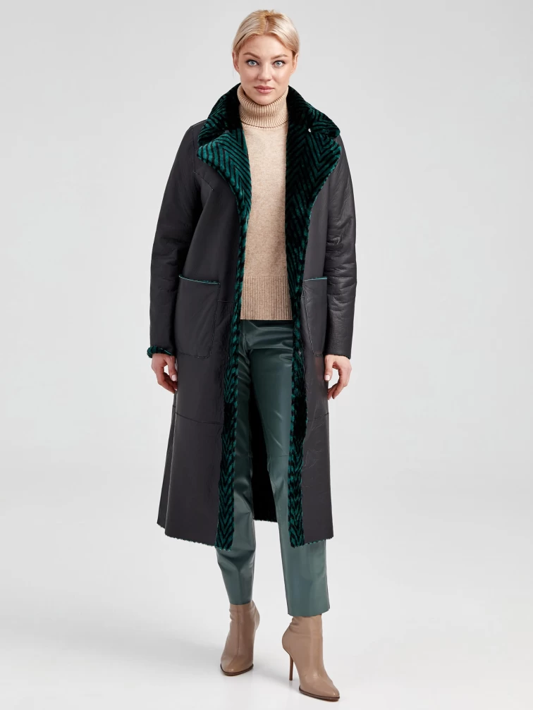 Зимний комплект женский: Дубленка 2003 + Брюки 03, зеленый/оливковый, р. 46, арт. 111307-1