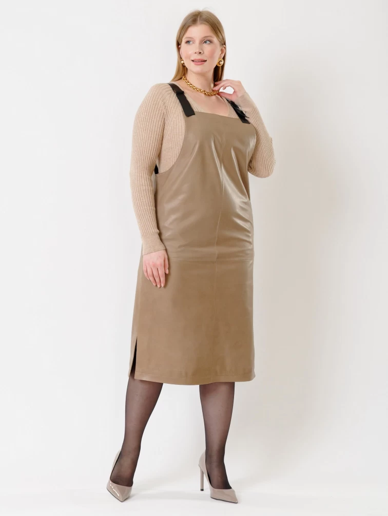 Кожаный сарафан 01, серо-коричневый, размер 44, артикул 85372-1