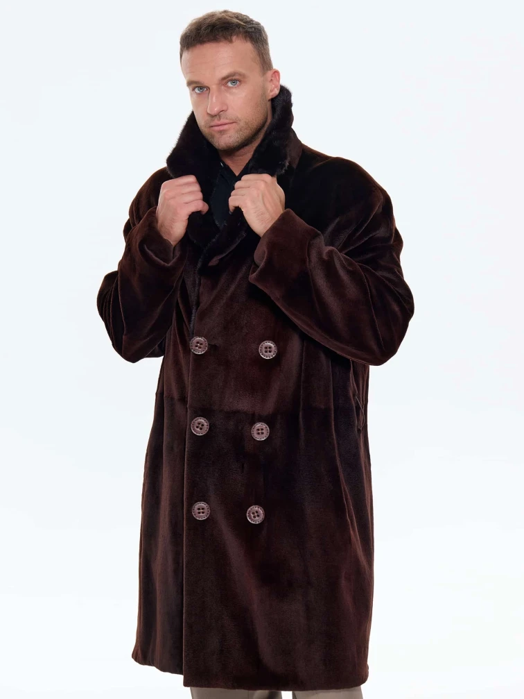 Мужская двубортная норковая шуба CADANO F086389A, коричневая, размер 56, артикул 34540-0