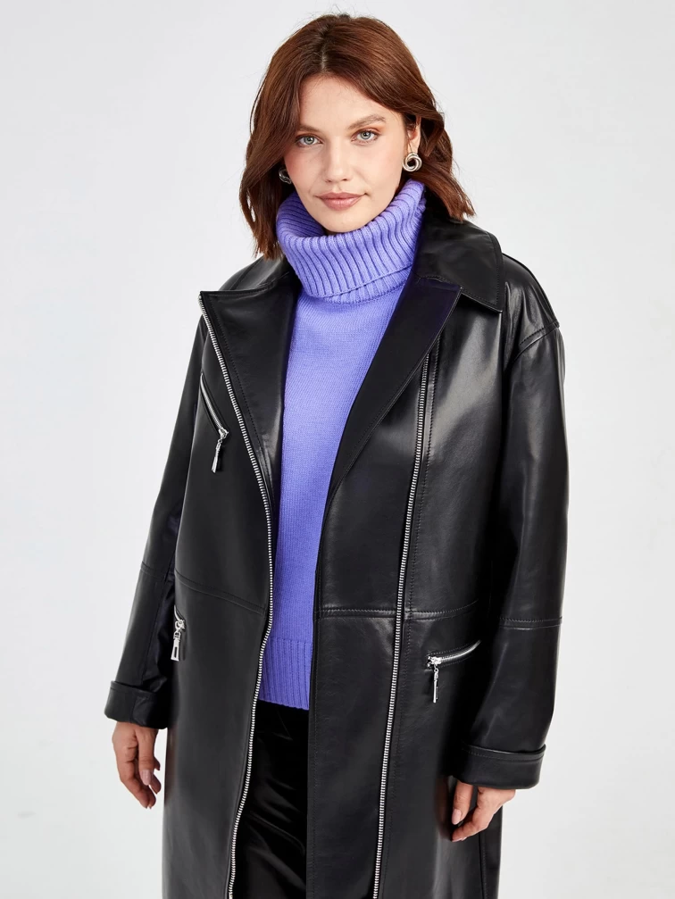 Кожаный женский плащ косуха оверсайз 3015, черный, размер 46, артикул 91610-5