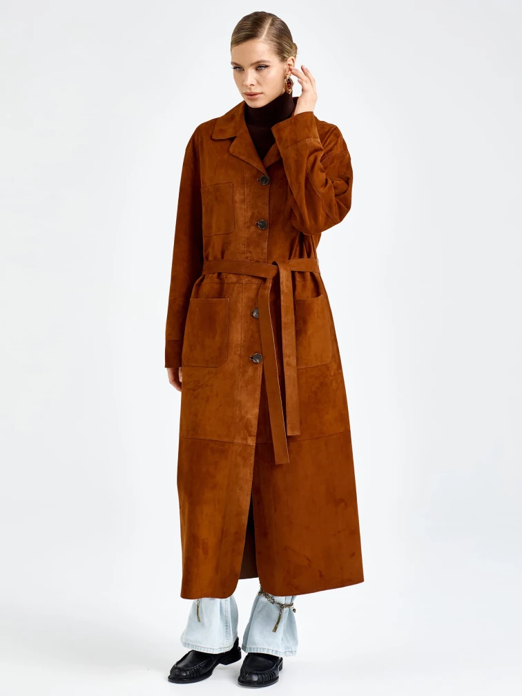 Замшевый женский плащ премиум класса 3113з, виски, размер 48, артикул 92400-6