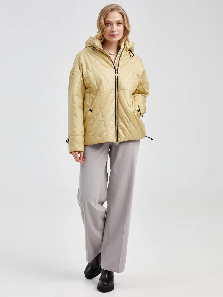 Текстильная женская утепленная куртка с капюшоном 20007, лимонная, размер 42, артикул 25020-3