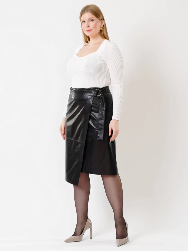 Кожаная юбка миди с запахом 07, черная, размер 44, артикул 85432-0