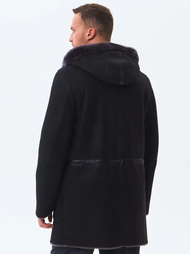 Длинная мужская дубленка с капюшоном премиум класса 429, черная, размер 48, артикул 71461-4