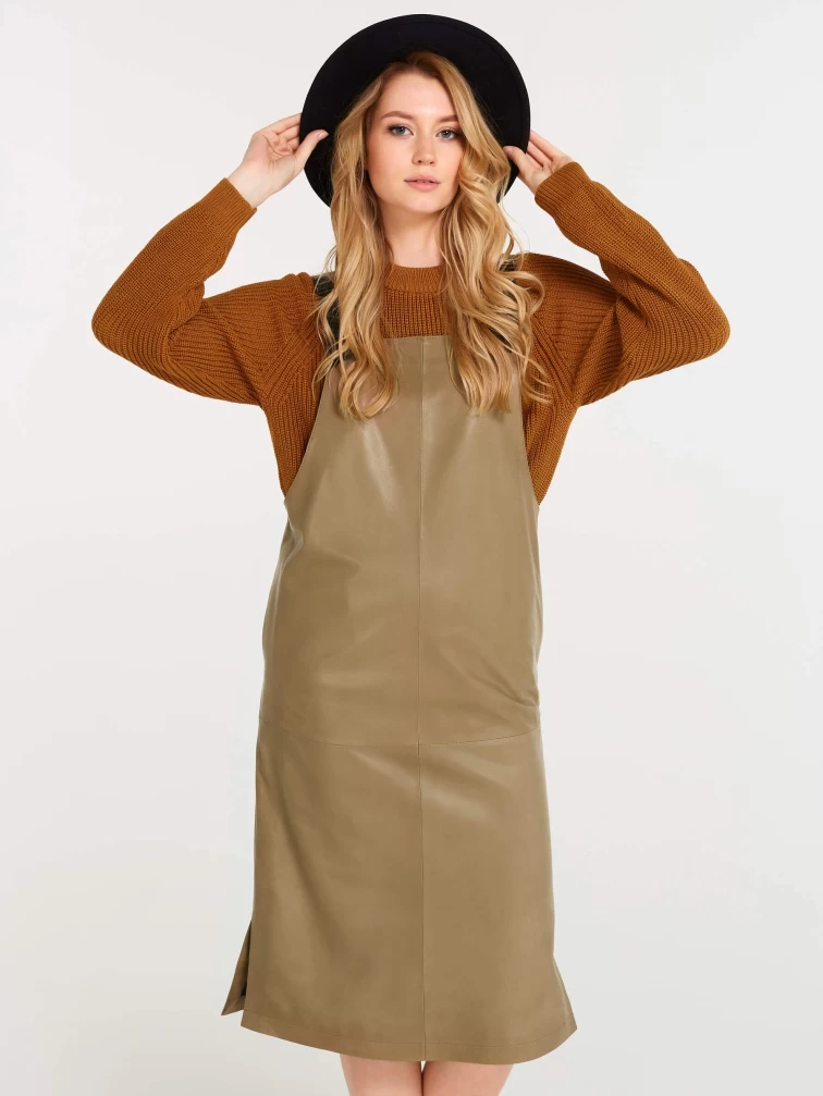 Кожаный сарафан 01, серо-коричневый, размер 44, артикул 85160-0