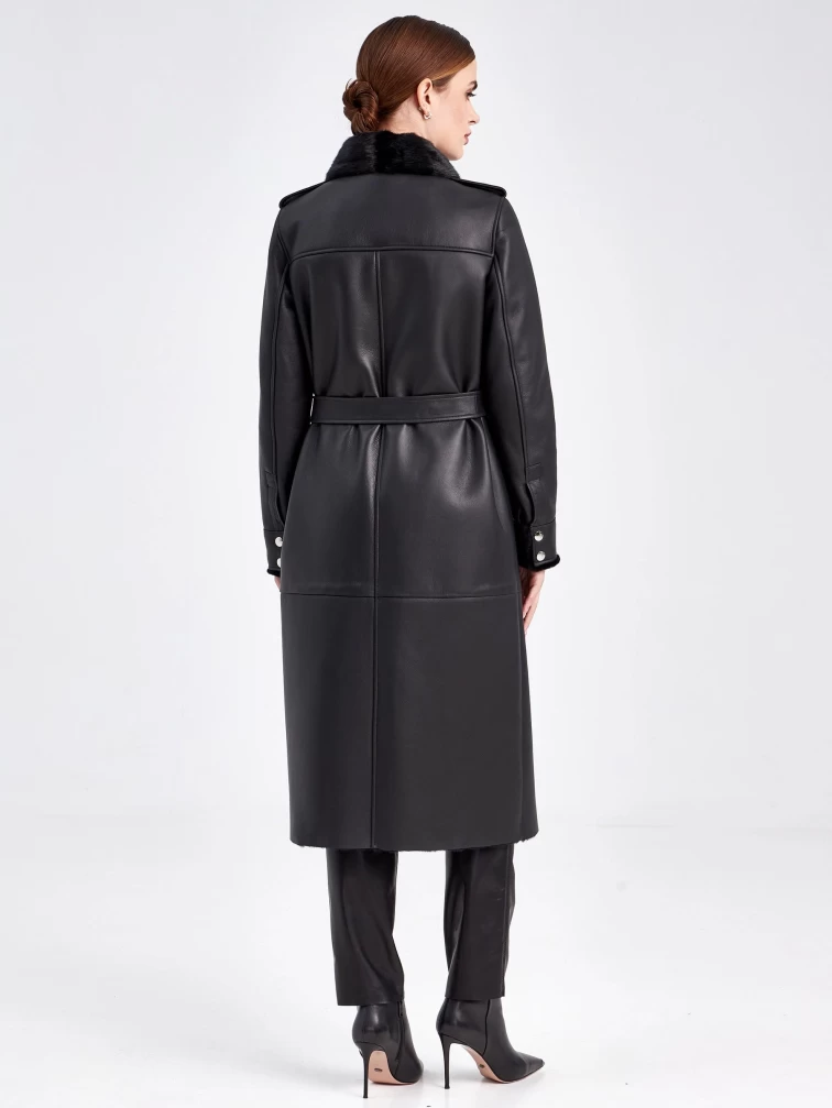 Женская дубленка рубашка с воротником из меха норки премиум класса 2016, черная, размер 44, артикул 62731-2