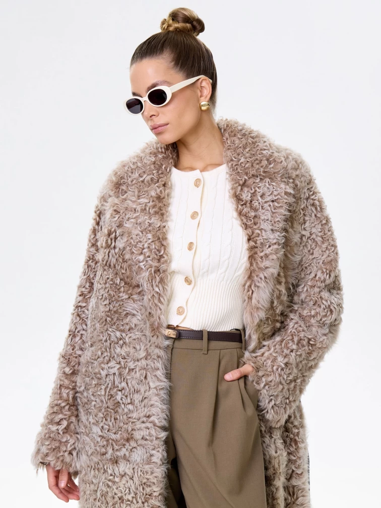 Женское пальто из натуральной овчины тиградо премиум класса 2023, бежевое, размер 44, артикул 64560-0