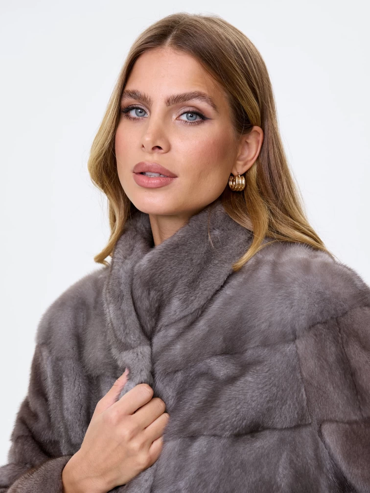 Норковая поперечная куртка женская Ольга(в), графитовая, размер 46, артикул 34030-2