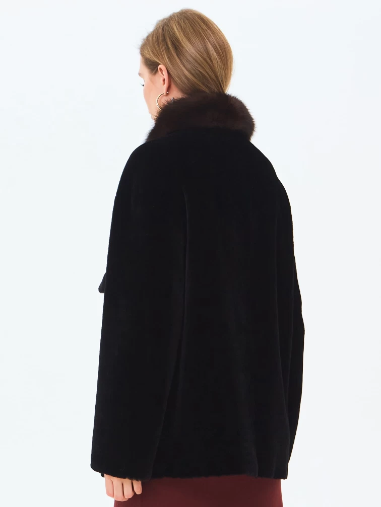 Дубленка женская из астрагана с воротником куницей 2063, черная, размер 46, артикул 64660-5