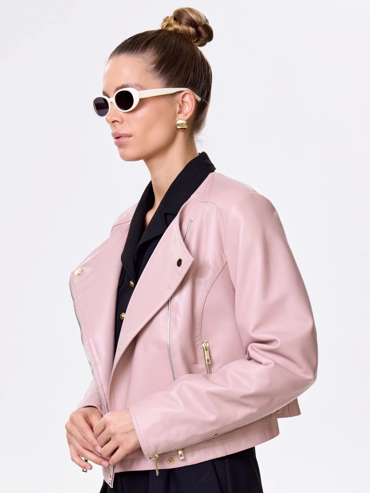 Пудровая кожаная женская косуха 389, размер 42, артикул 90451-7