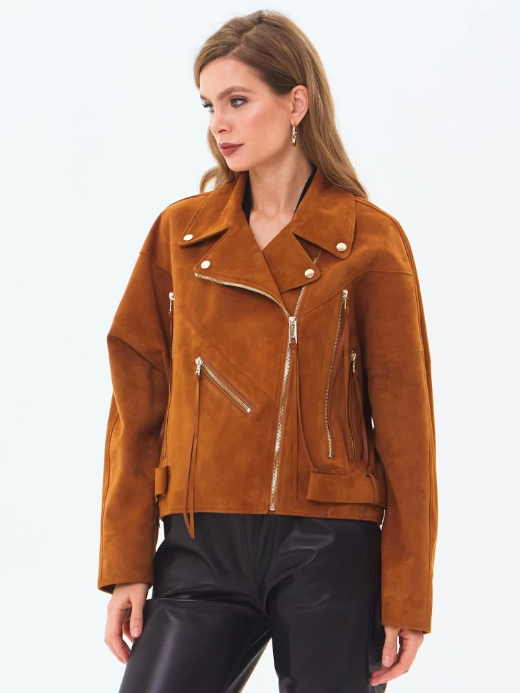 Замшевая короткая куртка косуха для женщин премиум класса 3051з, виски, размер 46, артикул 23410-4