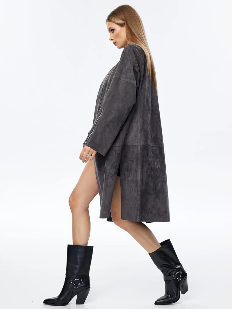 Длинный замшевый плащ оверсайз для женщин премиум класса 3041з, серый, размер 54, артикул 23690-1