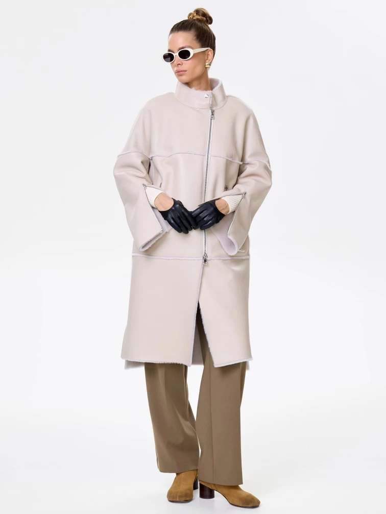 Молодежная женская дубленка на молнии премиум класса 2029, бежевая, размер 54, артикул 63010-1