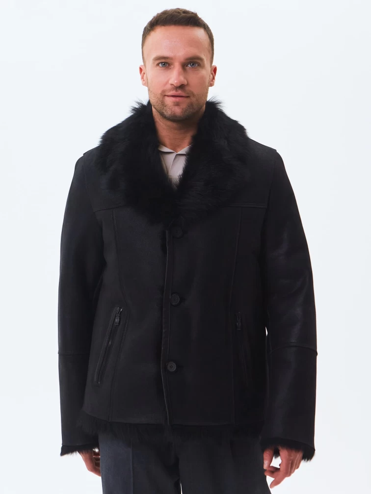 Короткая мужская дубленка из тосканы премиум класса Мишель, черная, размер 52, артикул 70631-4