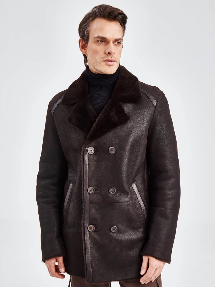 Дубленка двубортная классическая мужская 422, коричневая, размер 58, артикул 70500-1