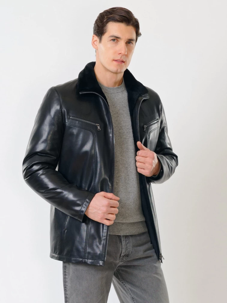 Зимняя мужская кожаная куртка на подкладке из овчины премиум классса 537мех, черная, размер 50, артикул 40290-5