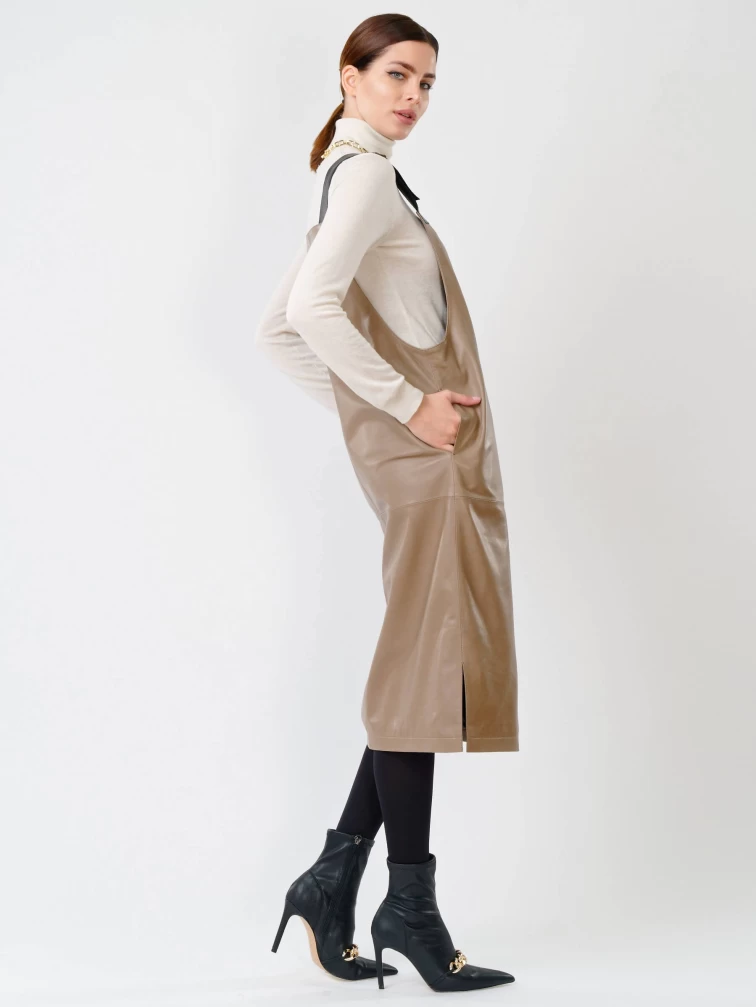 Кожаный сарафан 01, серо-коричневый, размер 44, артикул 85271-3