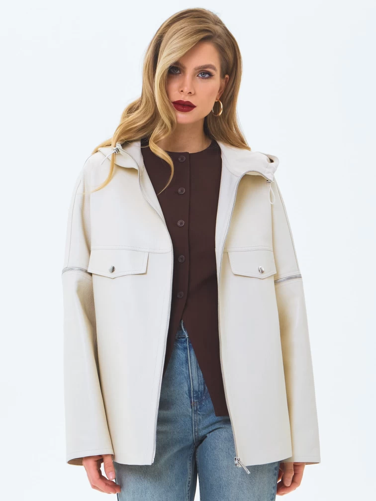 Женская кожаная куртка премиум класса 3086, бежевая, размер 46, артикул 24470-0