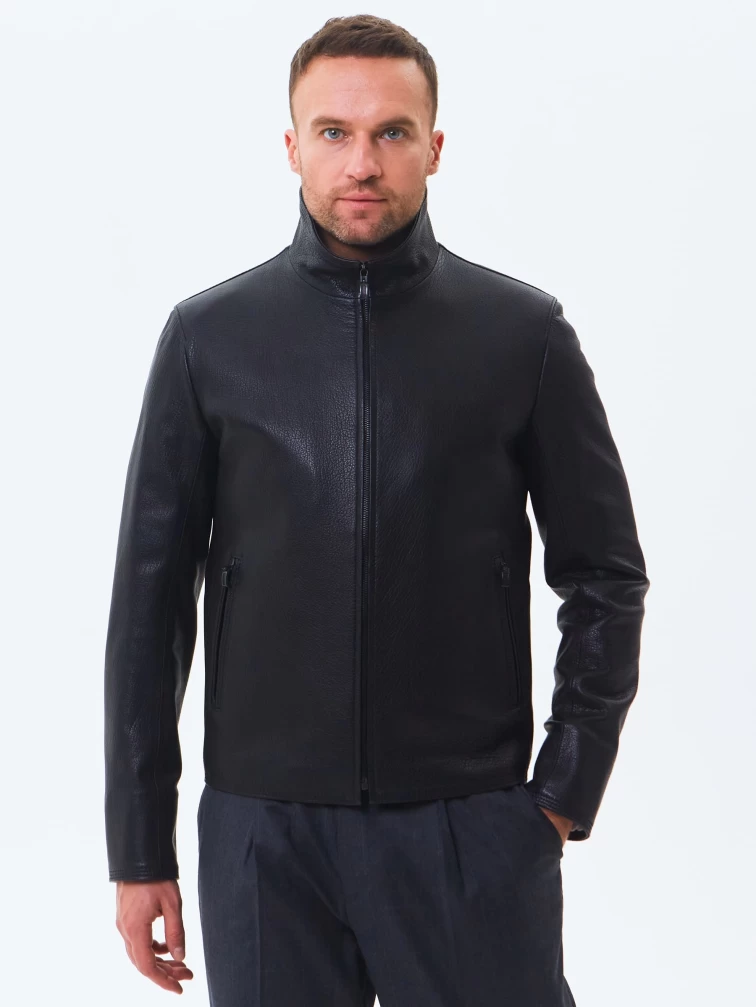 Короткая мужская кожаная куртка 2010-9, черная, размер 46, артикул 29250-0