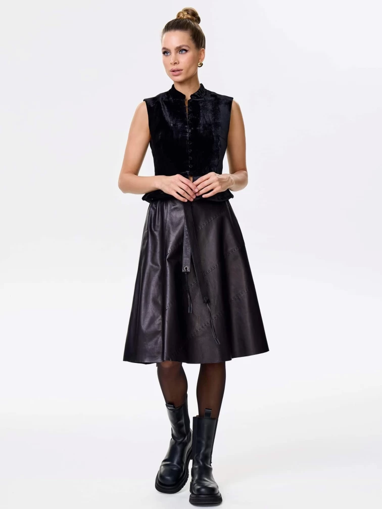 Черная кожаная юбка 01рс, размер 44, артикул 85462-0