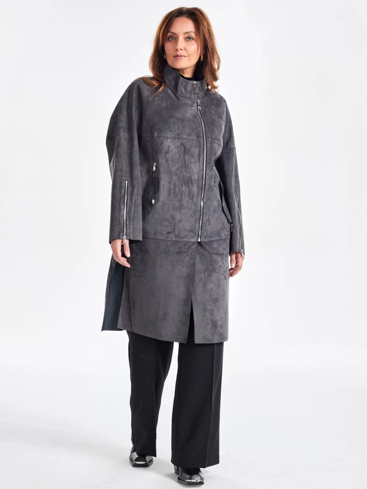 Стильное замшевое пальто оверсайз для женщин премиум класса 3041з, серое, размер 54, артикул 64100-5