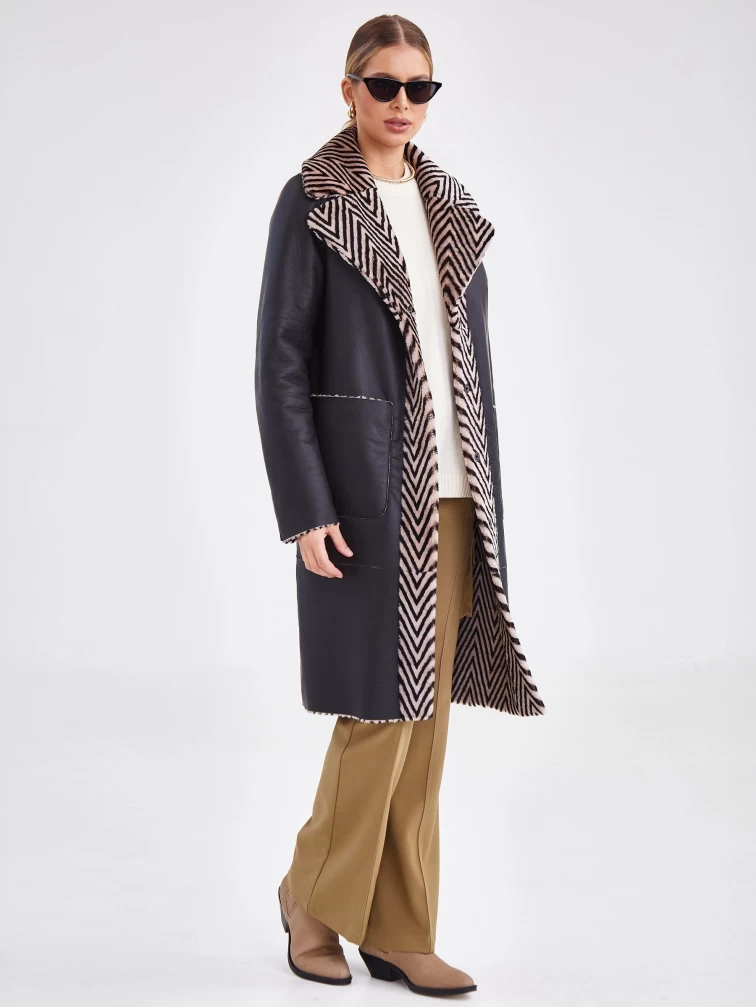 Двусторонняя женская дубленка премиум класса 2019, бежевая, размер 50, артикул 61210-4