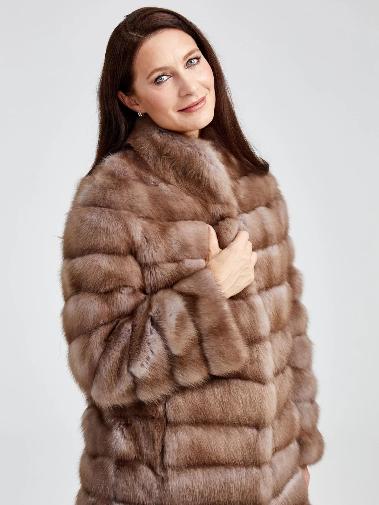 Зимний комплект женский: Шуба из меха соболя Ольга + Брюки 02, коричневый/бордовый, р. 44, арт. 111315-6