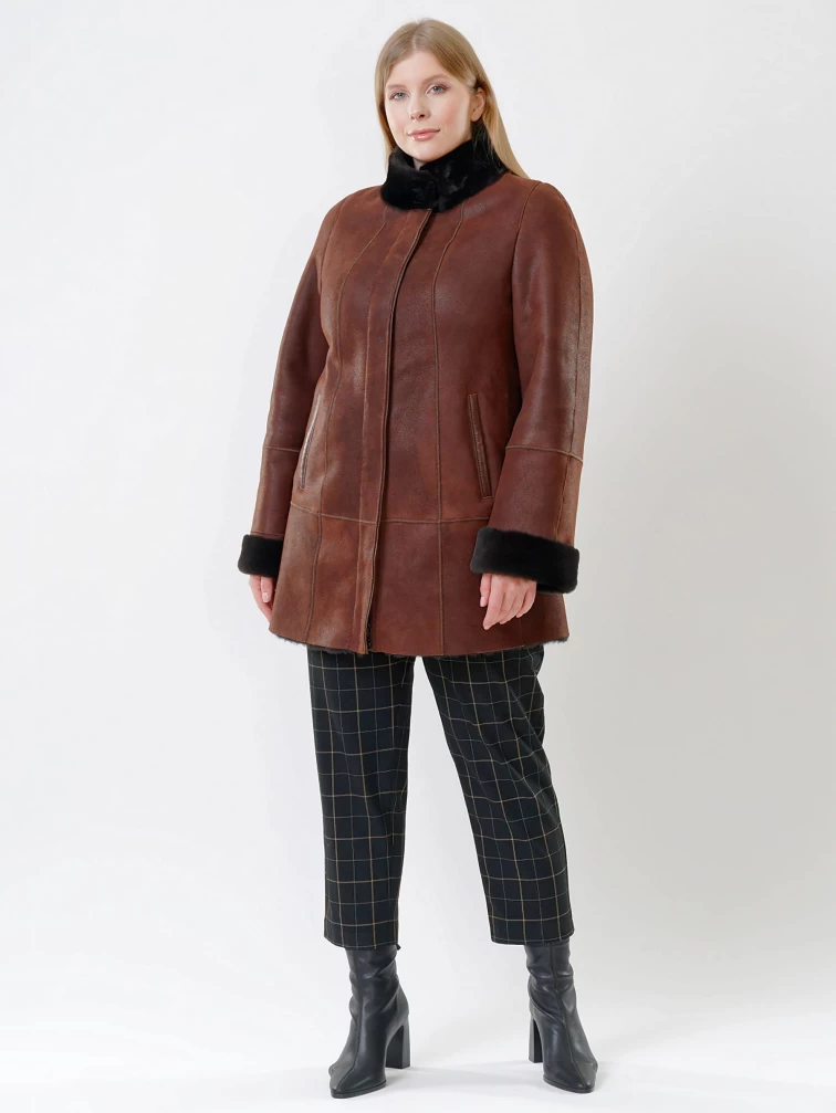 Женская дубленка на молнии с воротником стойкой 267, виски, размер 44, артикул 61170-3