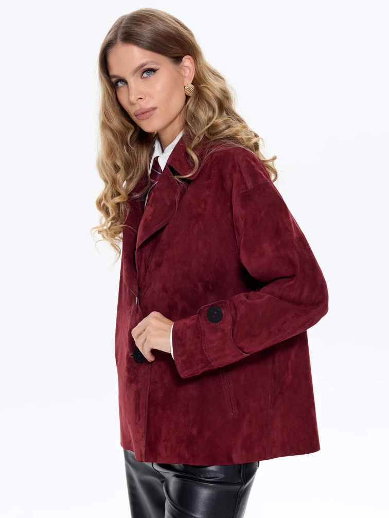 Женский замшевый пиджак премиум класса 3097з, бордовый, размер 46, артикул 24730-3