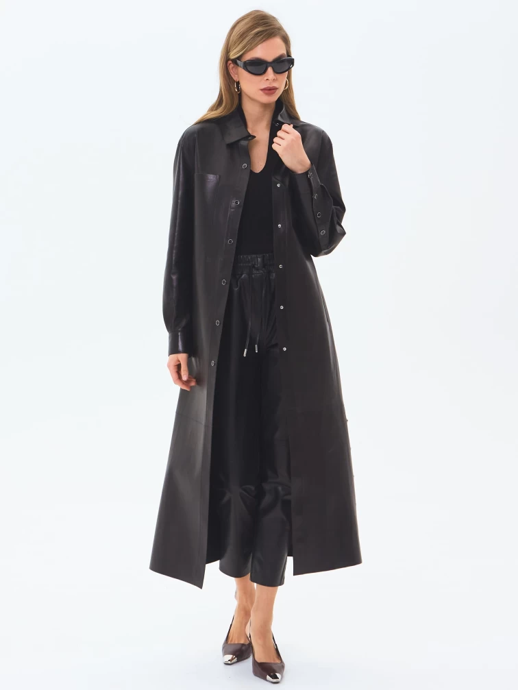 Плащ женский кожаный премиум класса 3091, черный, размер 50, артикул 24390-2