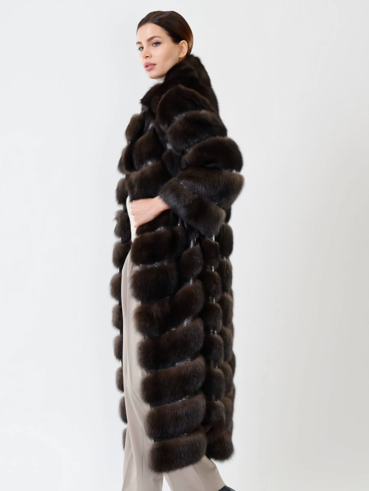 Женская длинная шуба из меха соболя премиум класса 314, коричневая, размер 48, артикул 19060-1