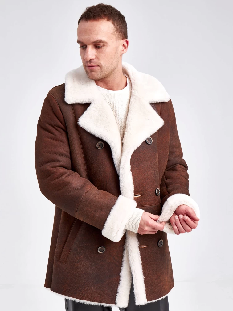 Дубленка двубортная мужская 431, виски, размер 48, артикул 71151-6