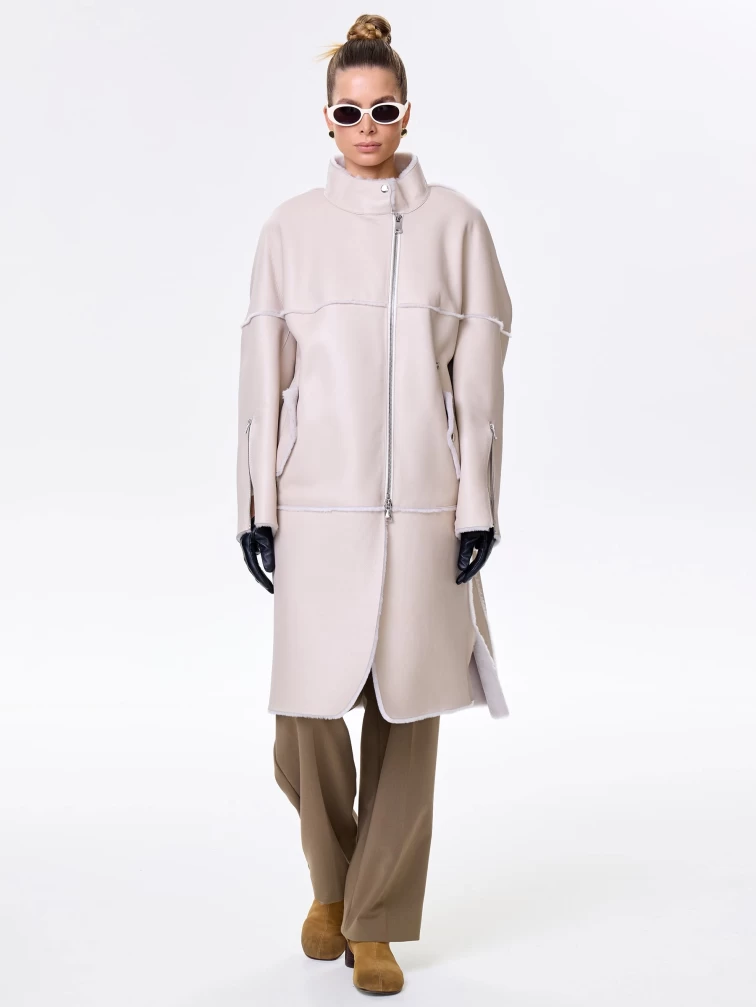 Молодежная женская дубленка на молнии премиум класса 2029, бежевая, размер 54, артикул 63010-5