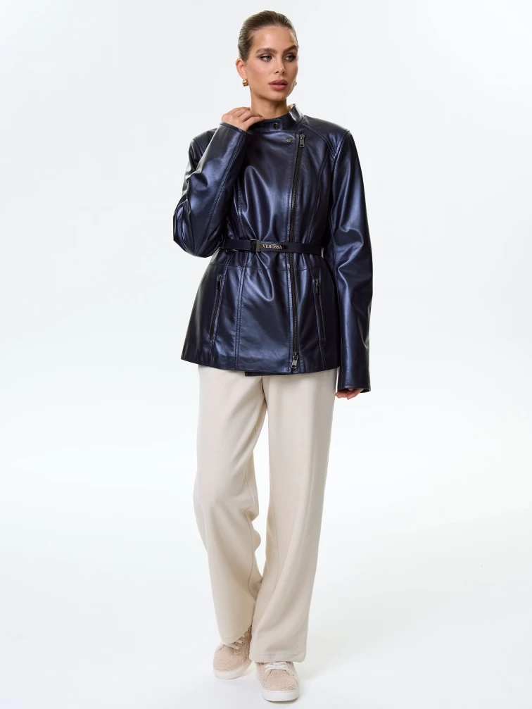 Женская кожаная куртка косуха 320(нв), синяя, размер 48, артикул 90700-1