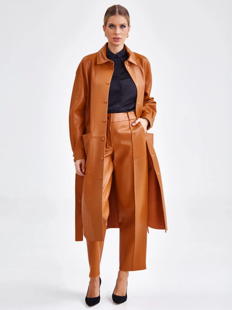 Женский кожаный плащ рубашка премиум класса 04, виски, размер 48, артикул 25710-1