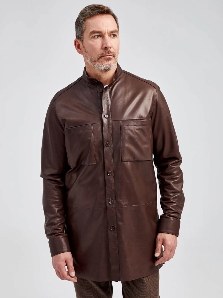Рубашка из натуральной кожи премиум класса для мужчин 01, коричневая, размер 48, артикул 130021-0