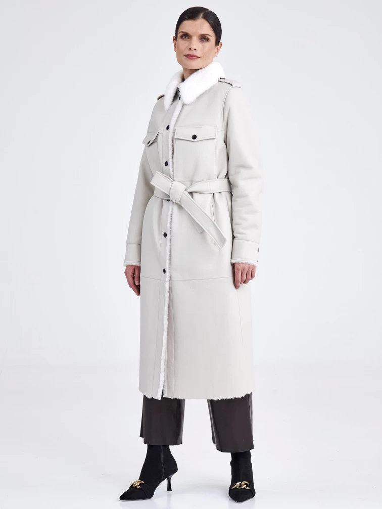 Женская дубленка рубашка с воротником из меха норки премиум класса 2016, белая, размер 48, артикул 62740-5