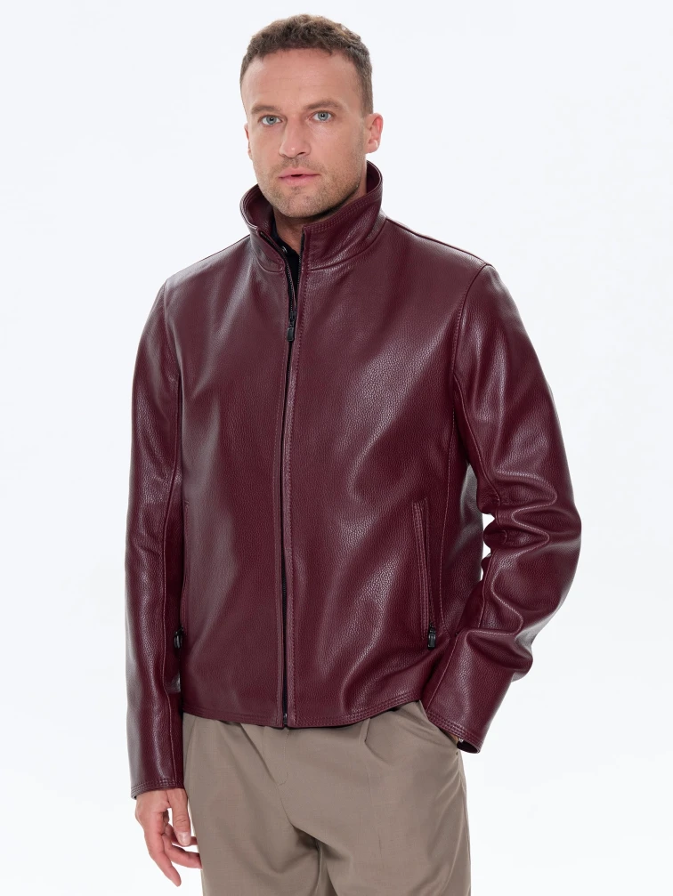 Бордовая мужская кожаная куртка 2010-9, размер 48, артикул 29780-4
