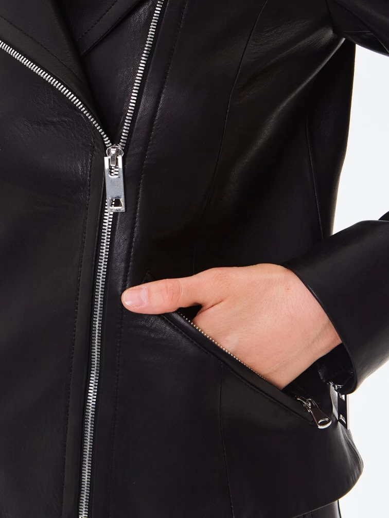 Короткая женская кожаная куртка косуха премиум класса 3095, черная, размер 46, артикул 24440-2