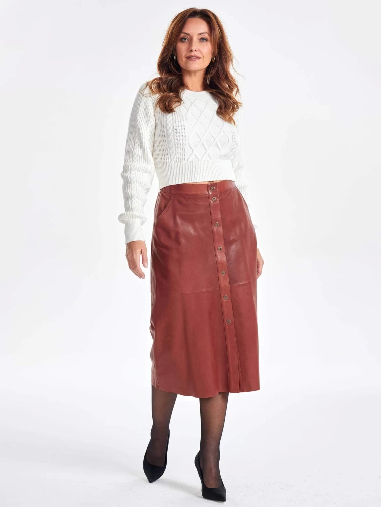 Длинная кожаная юбка 08, коньячная, размер 46, артикул 85350-0