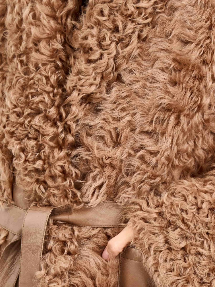 Пальто из натуральной овчины тиградо для женщин премиум класса 2020, светло-коричневое, размер 44, артикул 64300-3