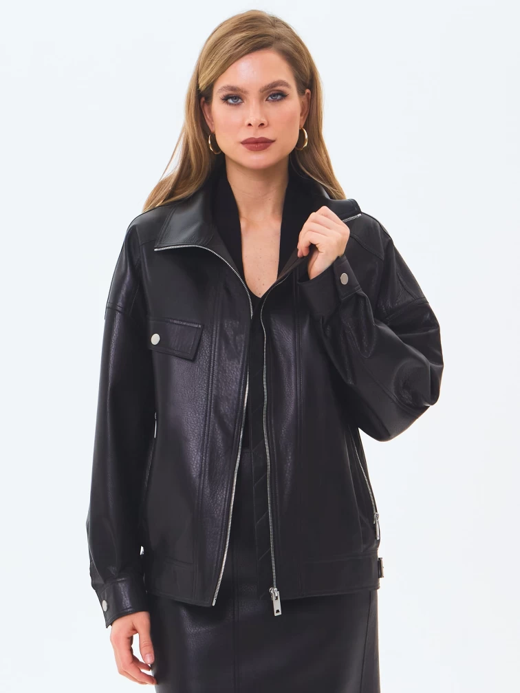 Женская кожаная куртка премиум класса 3087, черная, размер 46, артикул 24460-4