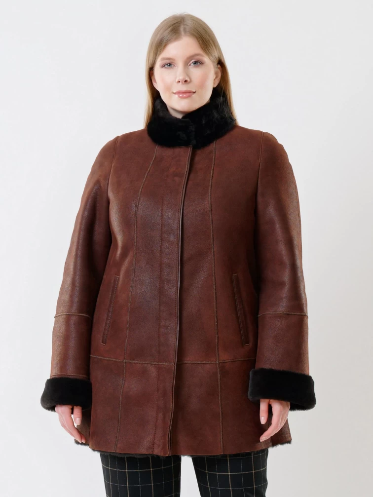 Женская дубленка на молнии с воротником стойкой 267, виски, размер 44, артикул 61170-1