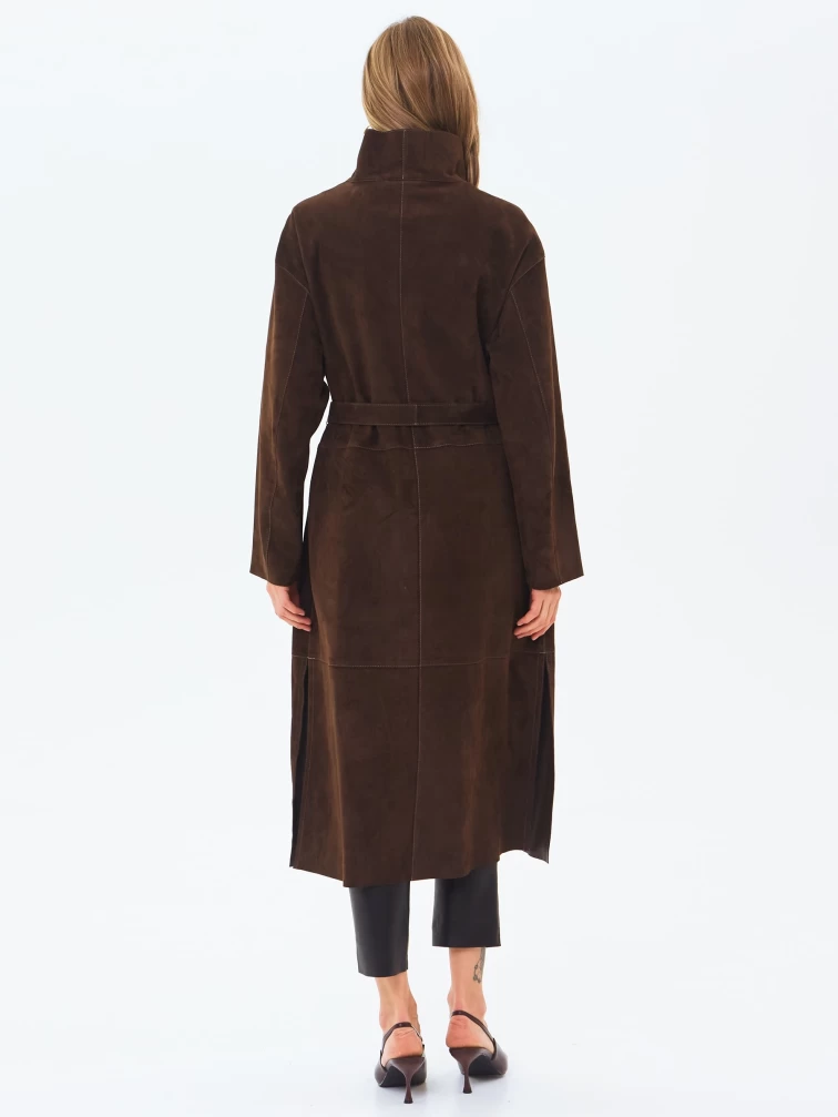 Длинный женский замшевый плащ премиум класса 3082з, коричневый, размер 48, артикул 24670-5