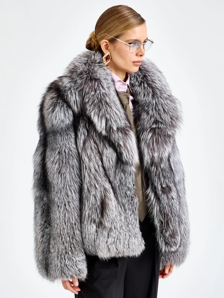 Женская короткая шуба из меха лисы Л1010-1045, серебристо-чёрная, размер 46, артикул 65500-2