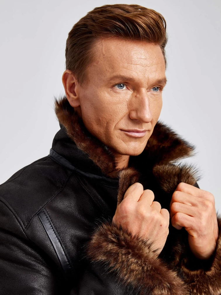 Классическая мужская дубленка из тосканы премиум класса Леон(т), черный триколор, размер 60, артикул 70711-2